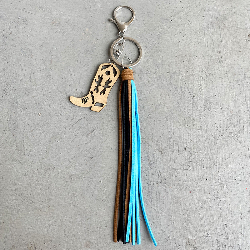 Wholesale 3pcs/pack Leather Aztec Horseshoe Boots Western Tassel Keychain